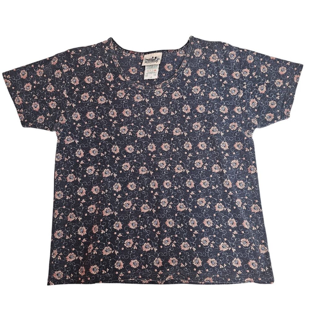 Vintage Northern Reflections Womens Navy Floral Print Top